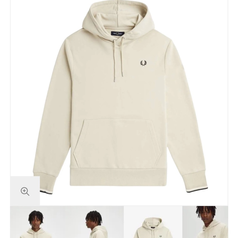 Fred Perry Tipped Hoodie. Colour Cream/Oatmeal. Size M.